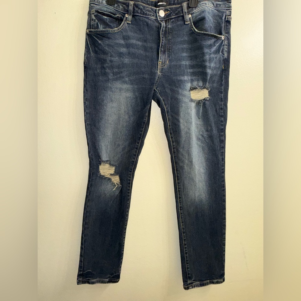Fashion Nova Men Distressed Skinny Jeans Size 36 Dark Wash Stretch Denim